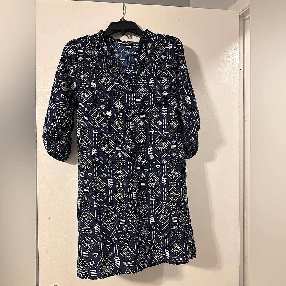 Navy blue geometric pattern dress (can also be used as a blouse)